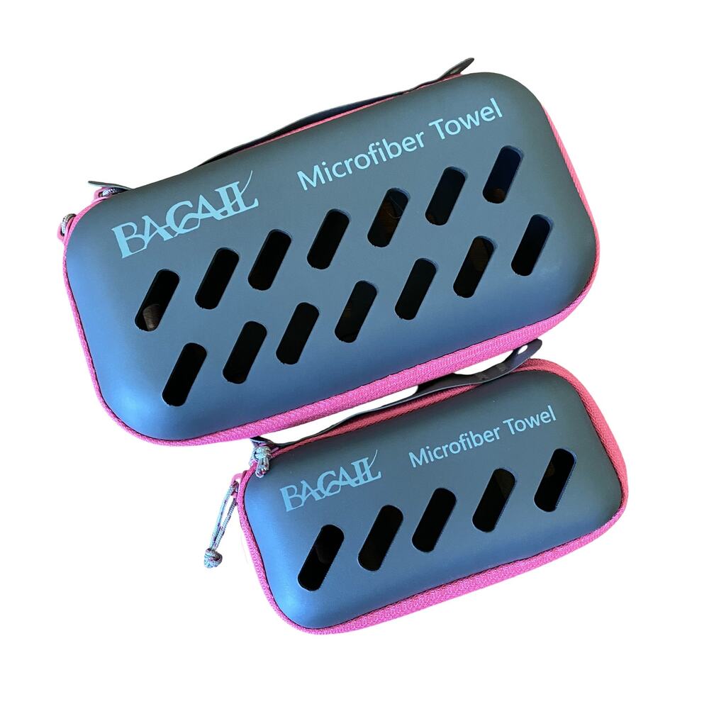 Microfiber Travel Towel Cases Lot of 2 | Zippered Mesh Storage Pouches Gray Pink